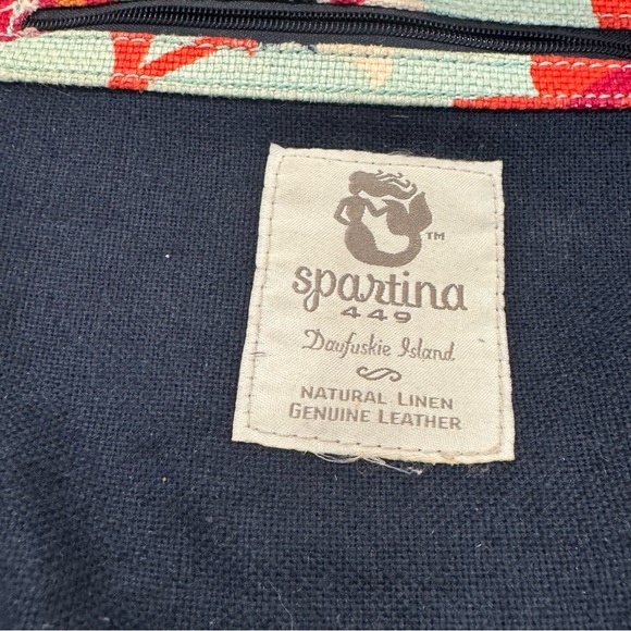 SPARTINA 449 tan leather linen in gorgeous light blue print purse bag - Picture 10 of 16